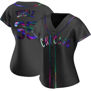 Replica Women's Justin Steele Chicago Cubs Alternate Jersey - Black Holographic